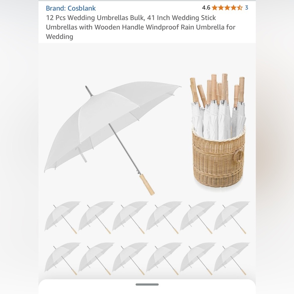 12 Piece Wedding Umbrellas (3 packs available to make 36 wedding umbrellas)
